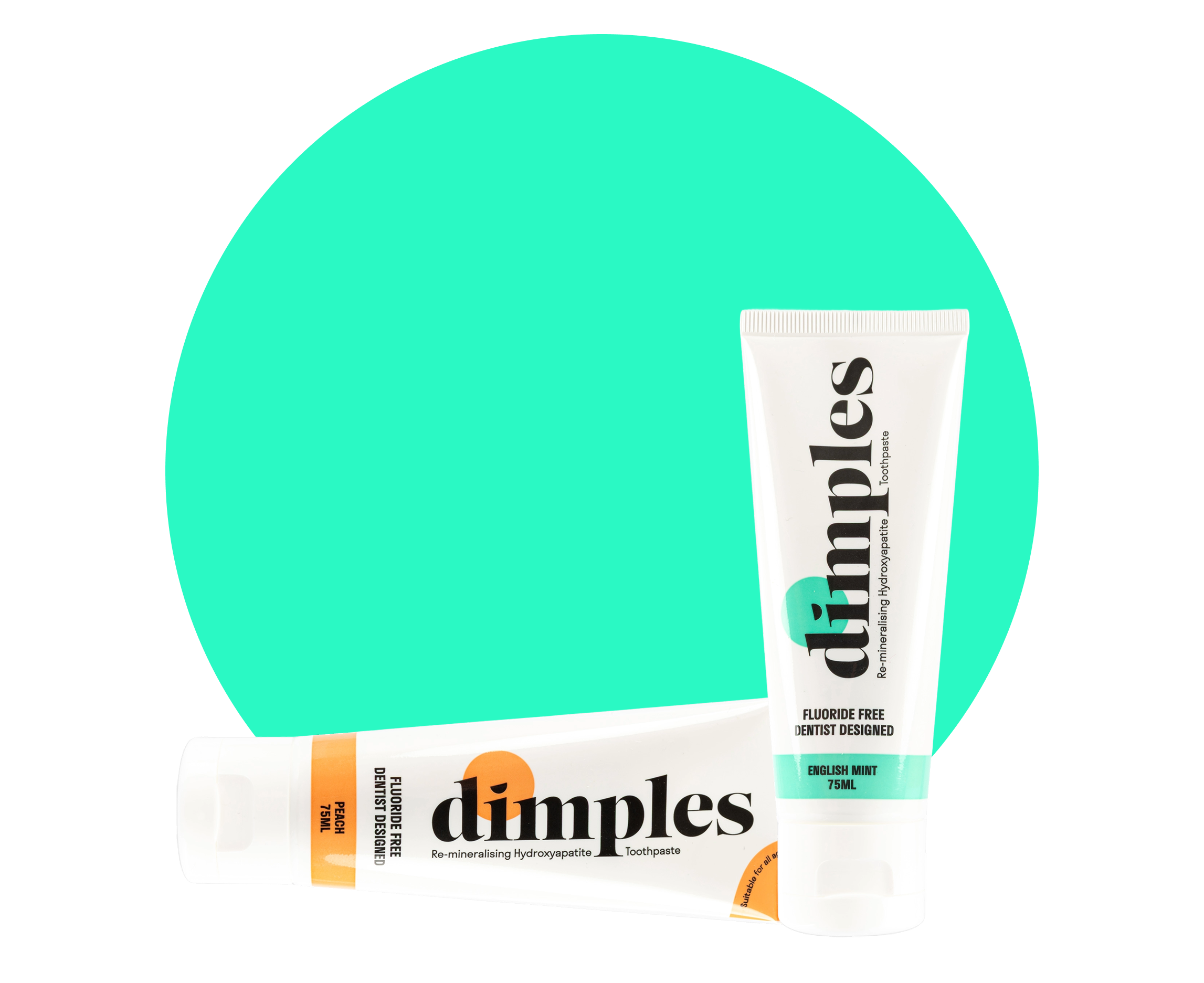 dimples peach and mint toothpaste tubes